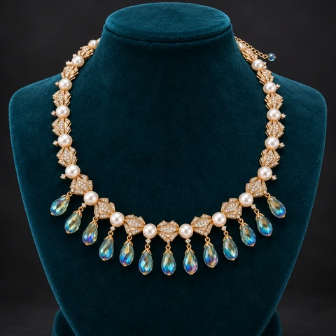 The Mélisande Arabesque Necklace on a jewelry display — AI-generated styling preview