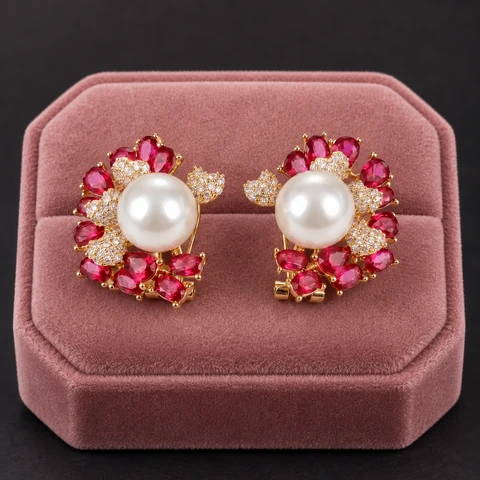 The Mireille Muse Earrings on a jewelry display — AI-generated styling preview