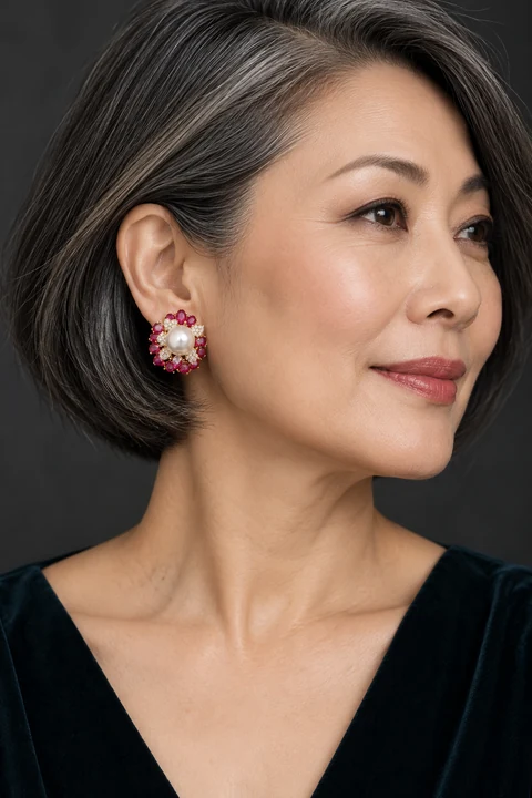 The Mireille Muse Earrings worn on a model — AI-generated styling preview
