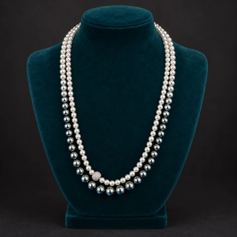 The Sylvie Serenade Necklace on a jewelry display — AI-generated styling preview