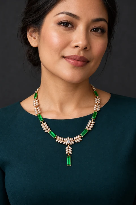 The Liliane Promenade Necklace worn on a model — AI-generated styling preview