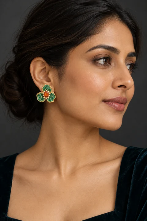 The Virginie Romance Earrings worn on a model — AI-generated styling preview
