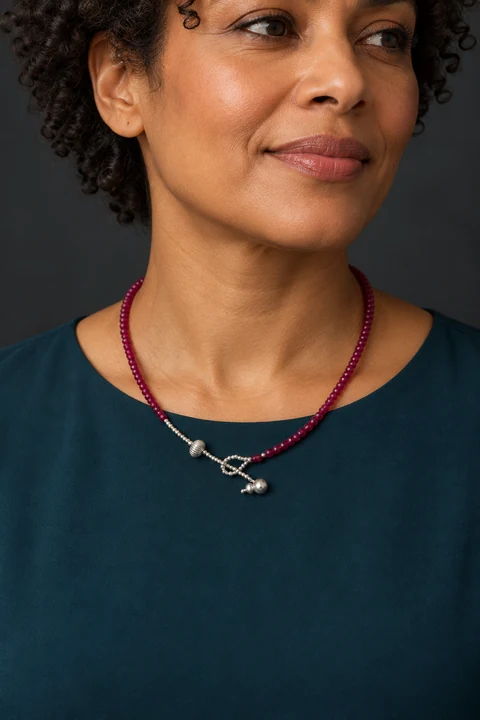 The Véronique Rhapsody Necklace worn on a model — AI-generated styling preview