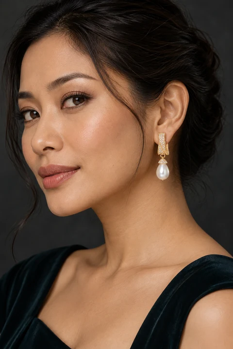 The Giselle Serenade Earrings worn on a model — AI-generated styling preview