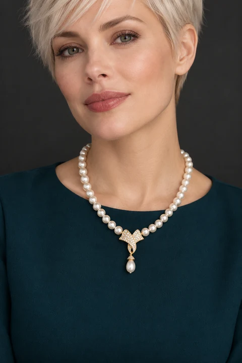 The Giselle Serenade Necklace worn on a model — AI-generated styling preview