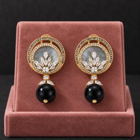 The Romy Waltz Earrings on a jewelry display — AI-generated styling preview