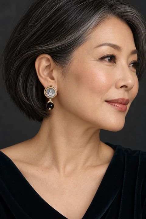 The Romy Waltz Earrings worn on a model — AI-generated styling preview