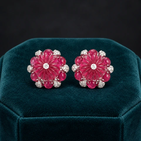 The Sophie Fleur Earrings on a jewelry display — AI-generated styling preview