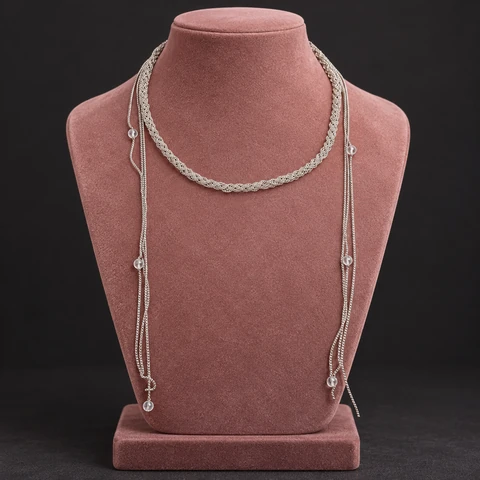 The Clarisse Serenade Necklace on a jewelry display — AI-generated styling preview