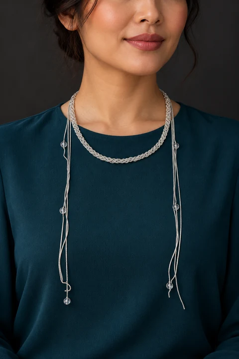The Clarisse Serenade Necklace worn on a model — AI-generated styling preview
