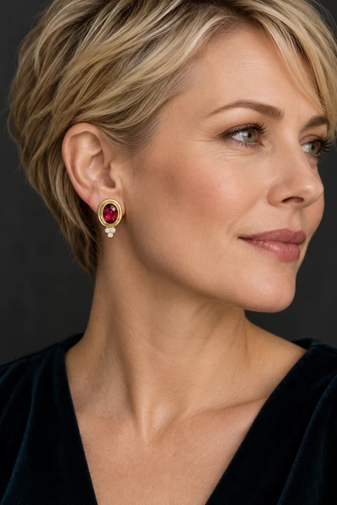 The Noémie Romance Earrings worn on a model — AI-generated styling preview