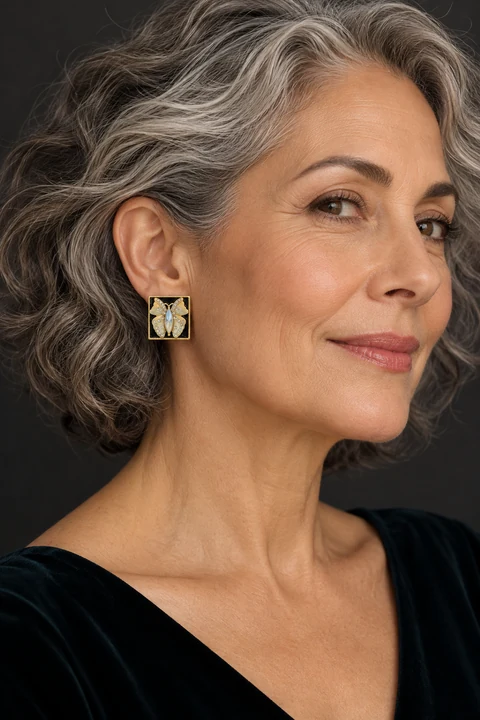 The Flora Romance Earrings worn on a model — AI-generated styling preview