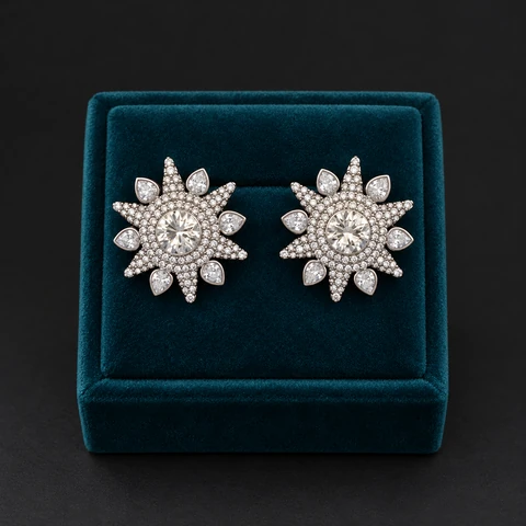 The Yvette Muse Earrings on a jewelry display — AI-generated styling preview