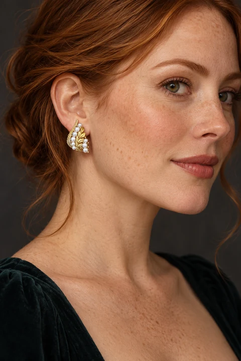 The Aurore Reverie Earrings worn on a model — AI-generated styling preview