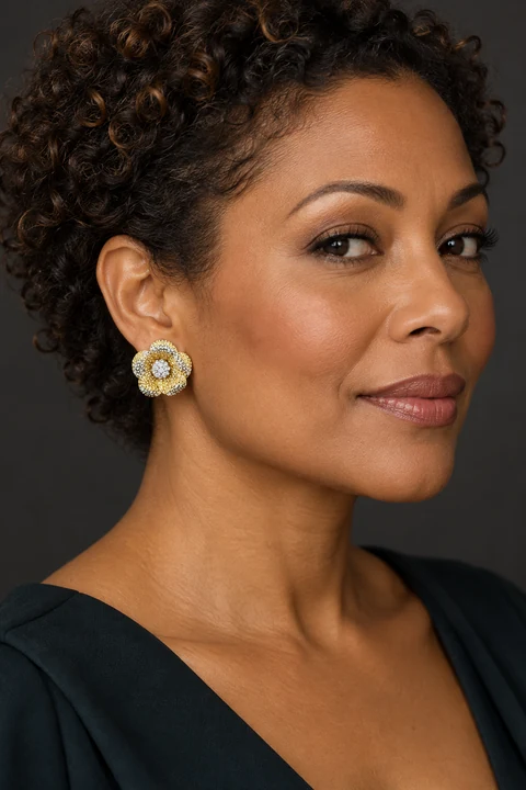 The Marielle Muse Earrings worn on a model — AI-generated styling preview