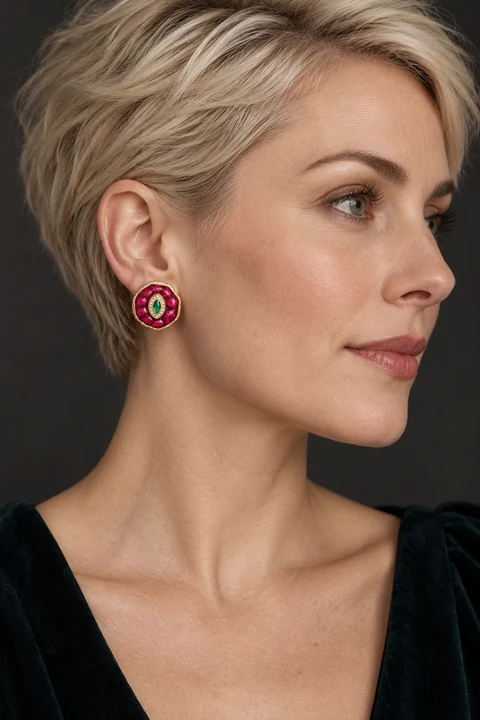 The Daphné Fable Earrings worn on a model — AI-generated styling preview