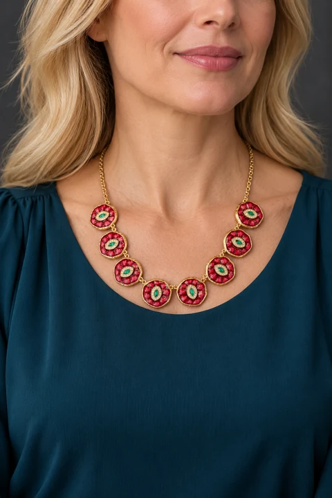 The Daphné Fable Necklace worn on a model — AI-generated styling preview