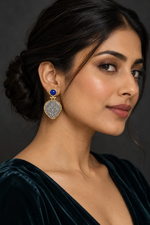 The Joséphine Arabesque Earrings worn on a model — AI-generated styling preview