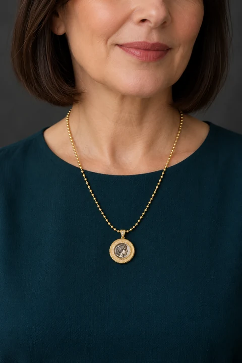 The Margot Sonnet Necklace worn on a model — AI-generated styling preview