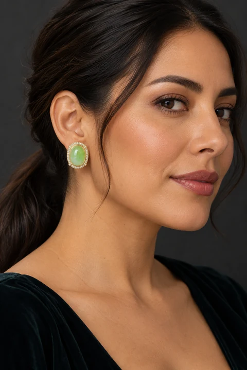 The Capucine Waltz Earrings worn on a model — AI-generated styling preview
