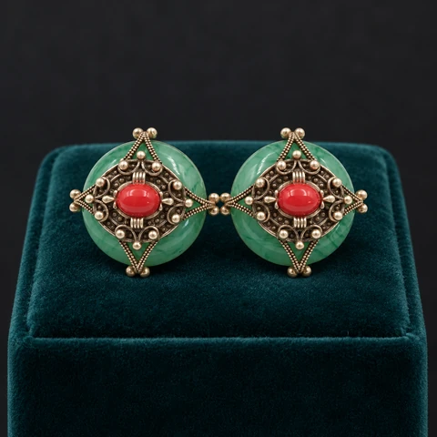 The Léonie Waltz Earrings on a jewelry display — AI-generated styling preview