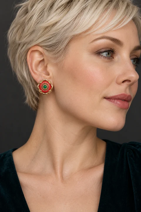 The Yvette Reverie Earrings worn on a model — AI-generated styling preview