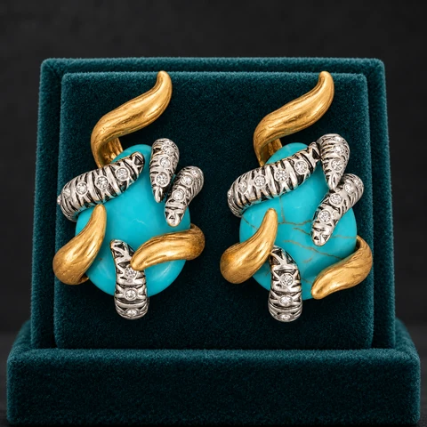 The Léa Waltz Earrings on a jewelry display — AI-generated styling preview