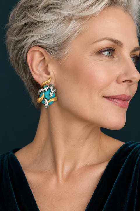 The Léa Waltz Earrings worn on a model — AI-generated styling preview