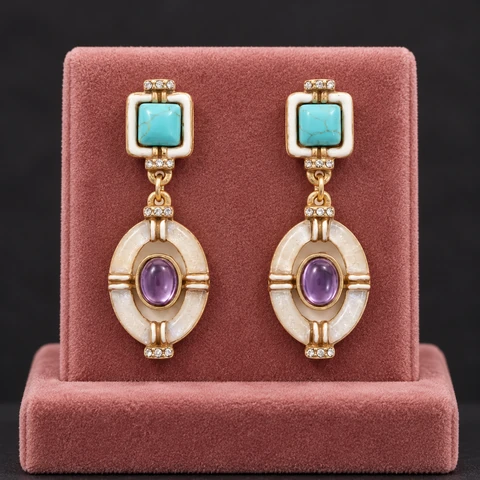 The Geneviève Poème Earrings on a jewelry display — AI-generated styling preview