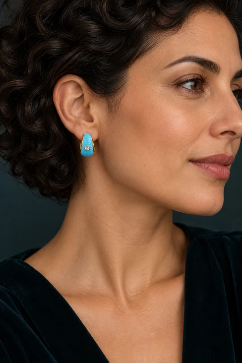 The Léonie Fleur Earrings worn on a model — AI-generated styling preview