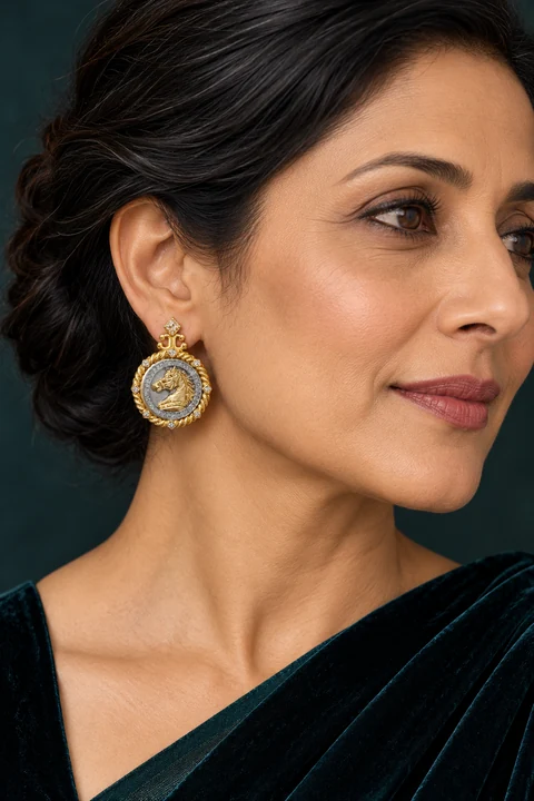 The Anastasie Poème Earrings worn on a model — AI-generated styling preview