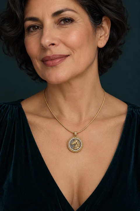 The Anastasie Poème Necklace worn on a model — AI-generated styling preview