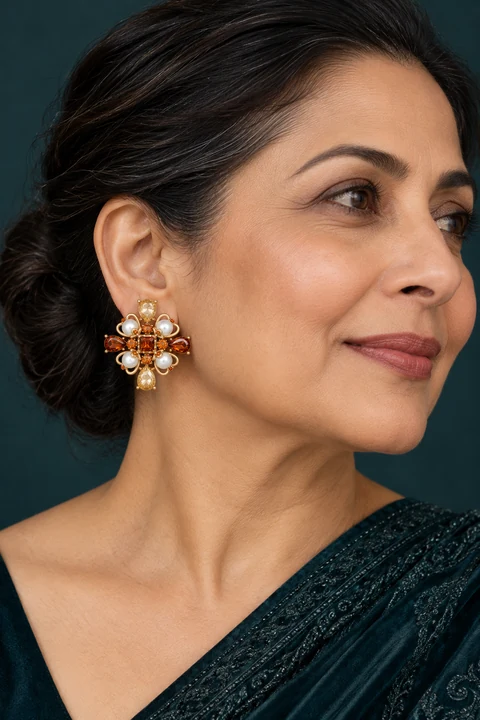 The Arielle Sonata Earrings worn on a model — AI-generated styling preview