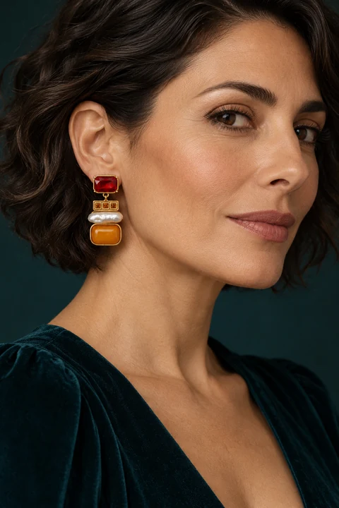 The Rosaline Sonata Earrings worn on a model — AI-generated styling preview