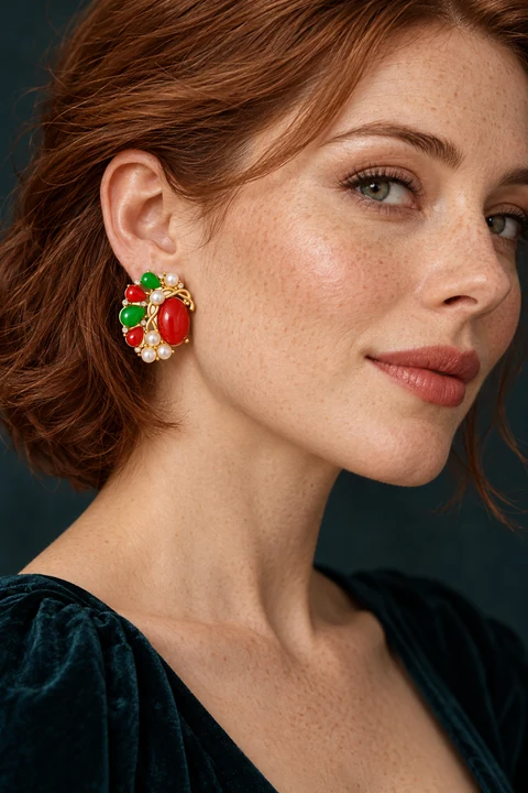 The Ambre Promenade Earrings worn on a model — AI-generated styling preview