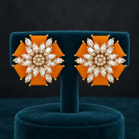 The Coralie Promenade Earrings on a jewelry display — AI-generated styling preview