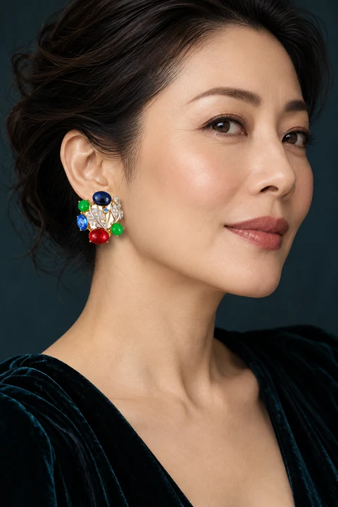 The Louise Rhapsody Earrings worn on a model — AI-generated styling preview