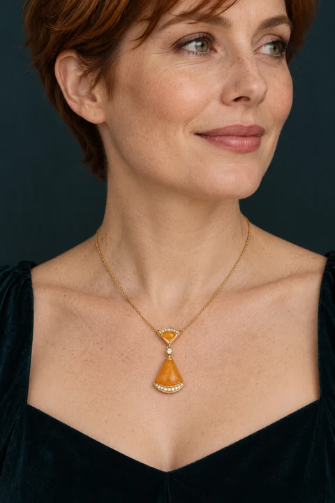 The Mathilde Rhapsody Necklace worn on a model — AI-generated styling preview