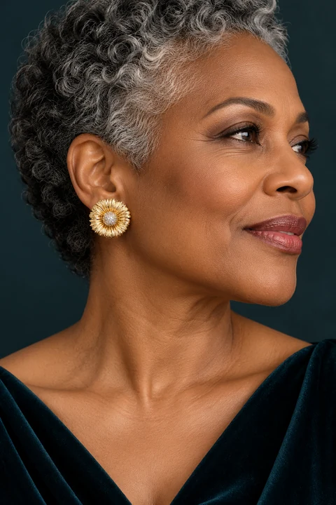 The Théa Muse Earrings worn on a model — AI-generated styling preview