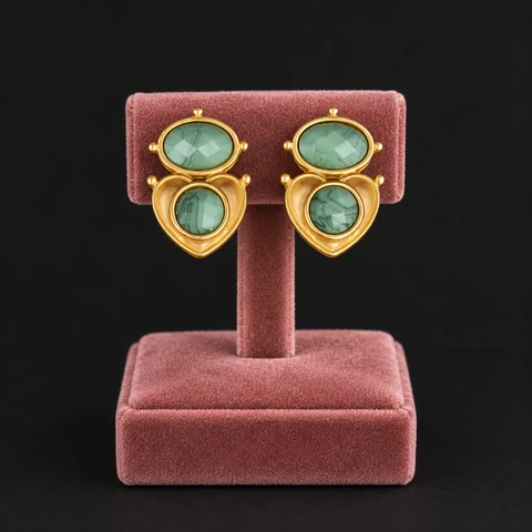 The Dahlia Fable Green Earrings on a jewelry display — AI-generated styling preview