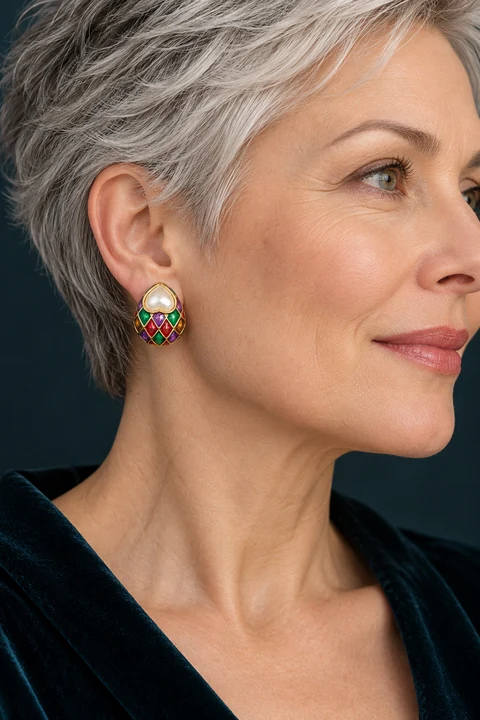 The Élise Romance Earrings worn on a model — AI-generated styling preview