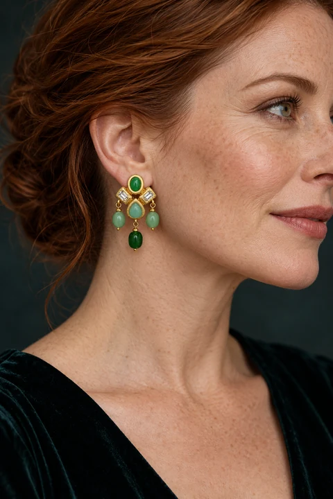 The Isadora Nocturne Earrings worn on a model — AI-generated styling preview