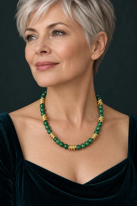 The Héloïse Romance Green Necklace worn on a model — AI-generated styling preview