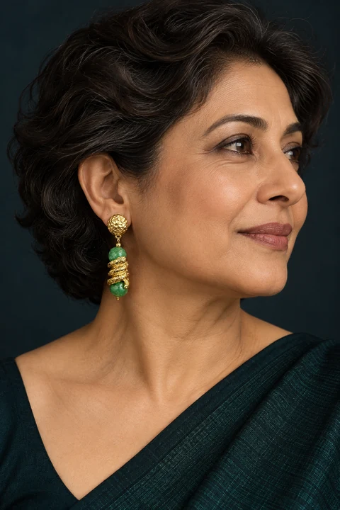 The Odette Romance Earrings worn on a model — AI-generated styling preview