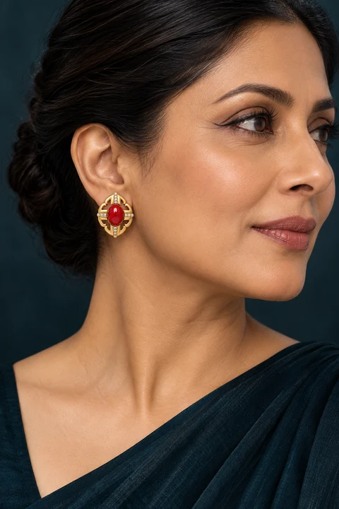 The Cécile Sonata Earrings worn on a model — AI-generated styling preview
