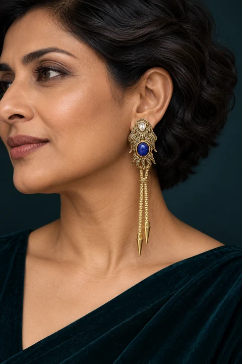 The Lucie Fleur Earrings worn on a model — AI-generated styling preview