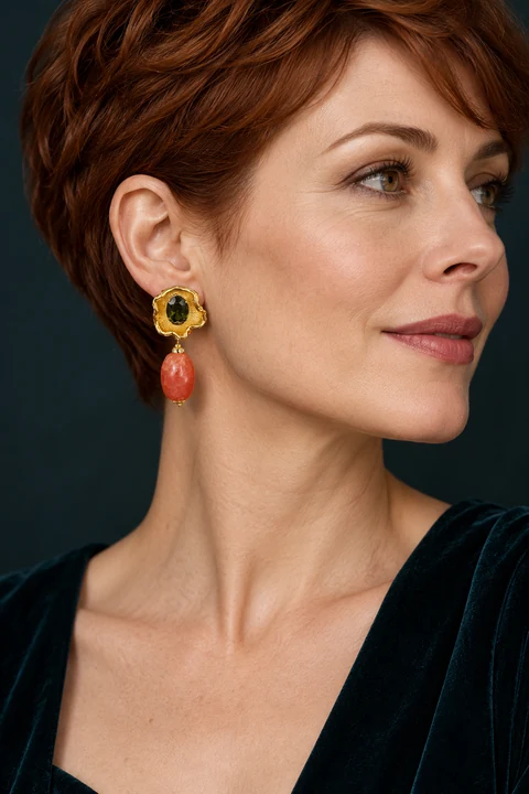 The Cécile Fable Earrings worn on a model — AI-generated styling preview