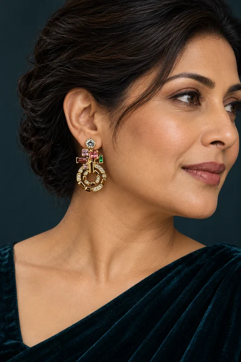 The Francine Serenade Earrings worn on a model — AI-generated styling preview