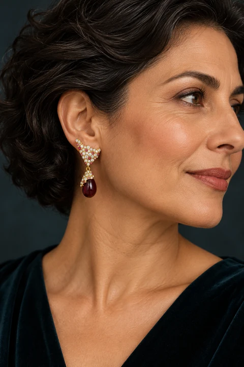 The Eugénie Promenade Earrings worn on a model — AI-generated styling preview
