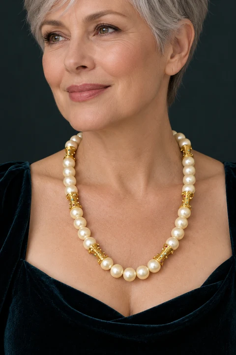 The Lucie Promenade Necklace worn on a model — AI-generated styling preview